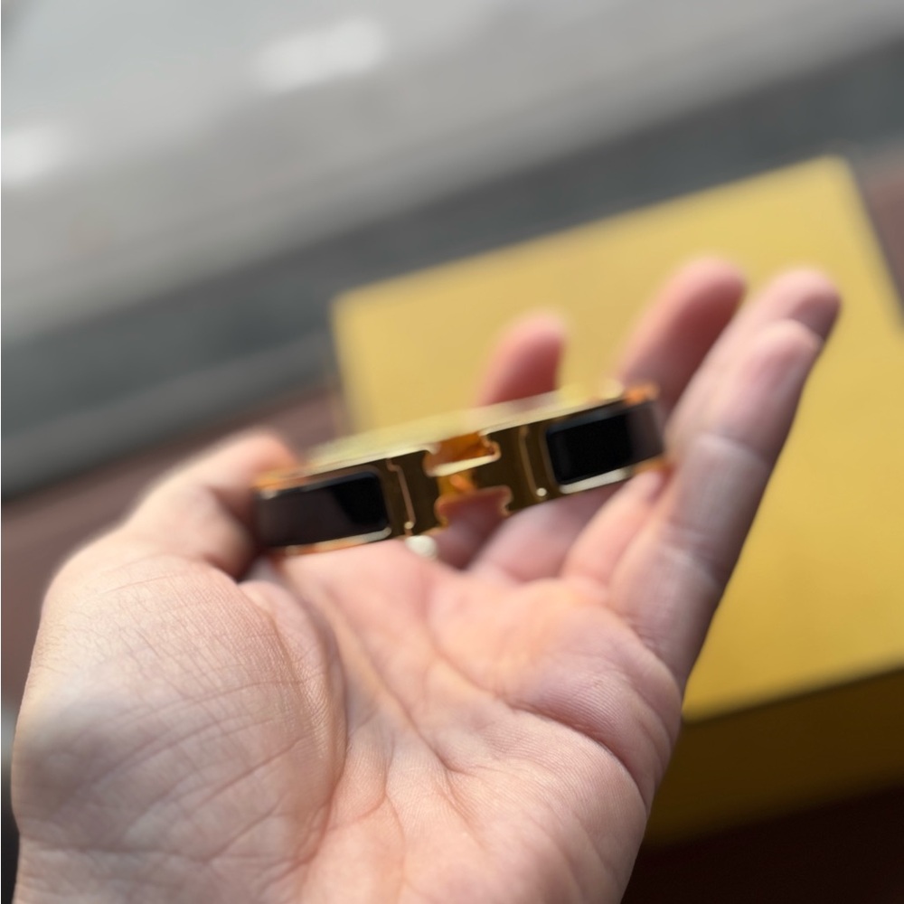 Gold and Black Hermes H Clic Bracelet - Picture 9 of 10